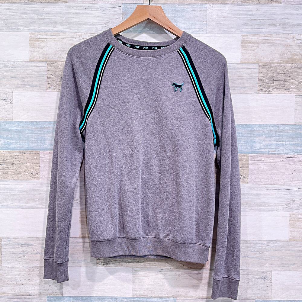 PINK Victorias Secret Perfect Sweatshirt Gray Blue Black Stripe Womens XS